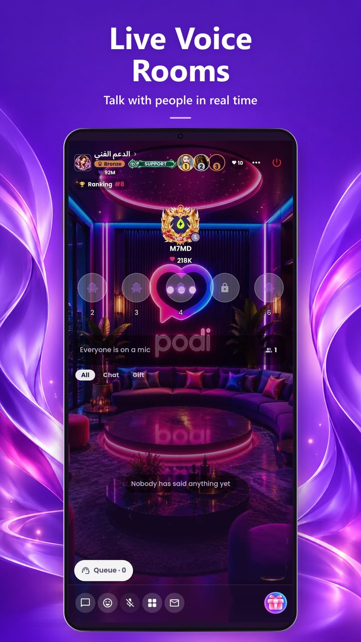Live voice rooms in Podi: talk with people in real time